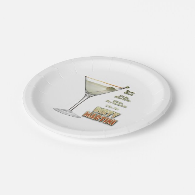 Dirty Martini Cocktail Recipe Art Paper Plate (Angled)