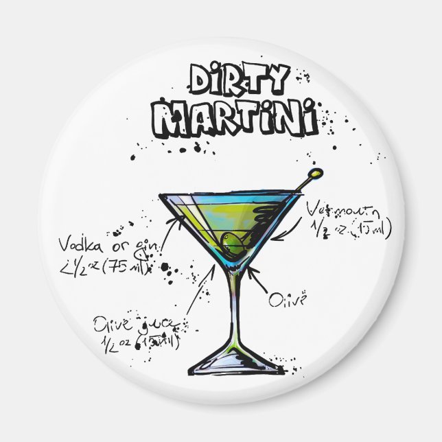 Dirty Martini Cocktail Recipe Magnet (Front)