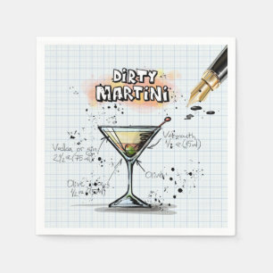 Dirty Martini Recipe Bar Drawing Napkin