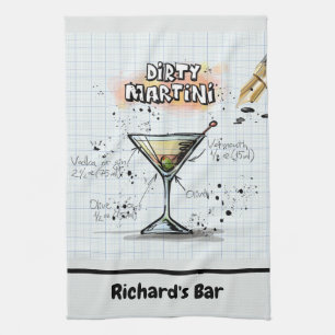 Dirty Martini Recipe Personalised Bar Drawing Tea Towel