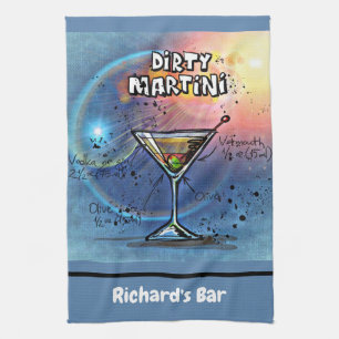 Dirty Martini Recipe Personalised Custom Bar Tea Towel
