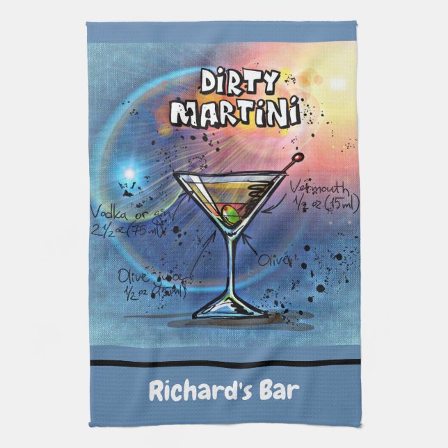 Dirty Martini Recipe Personalised Custom Bar Tea Towel (Vertical)