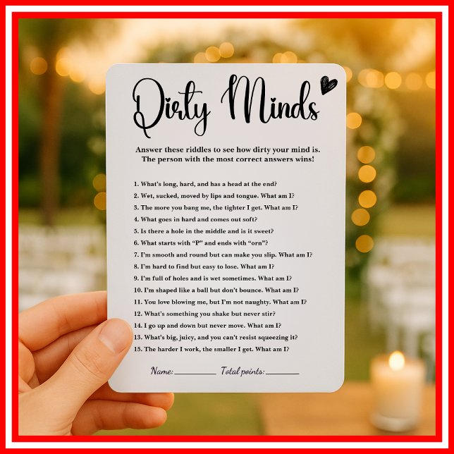 Dirty Minds Bridal Shower Game Humour Funny Adult  Invitation (Creator Uploaded)
