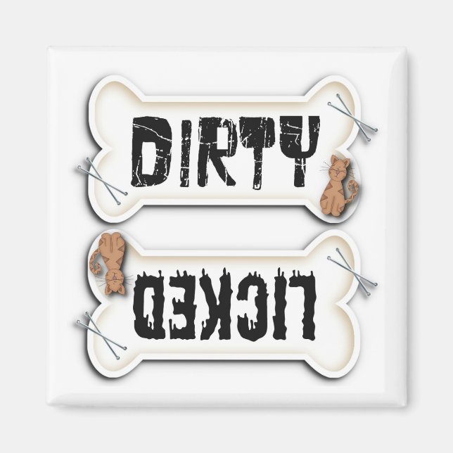 Dirty or licked dishwasher magnet for cat lovers (Front)