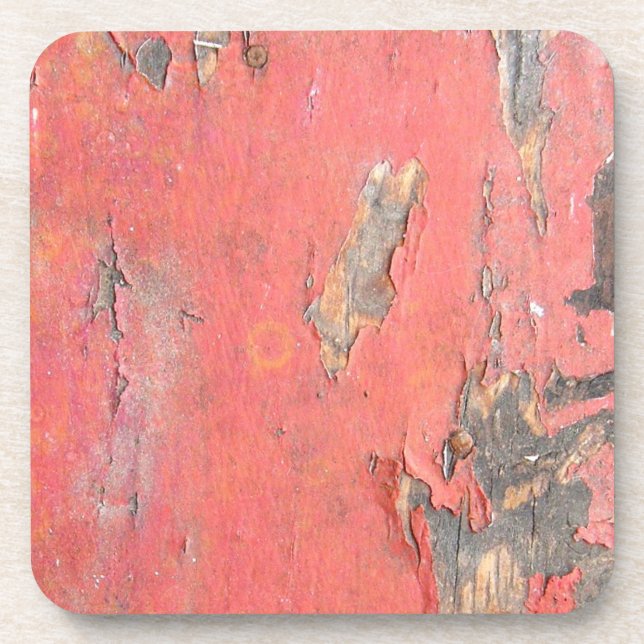 Dirty Peeling Red Paint on Barn Wood Coaster (Front)