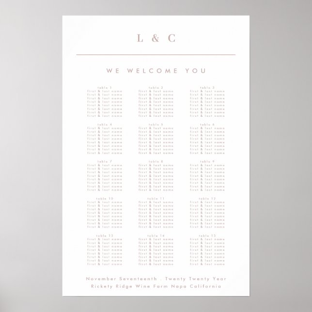 Dirty Pink Taupe Calligraphy Wedding Seating Char Poster (Front)