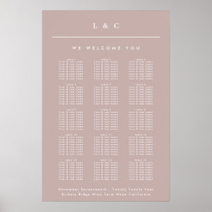 Dirty Pink Taupe Monogram Wedding Seating Chart