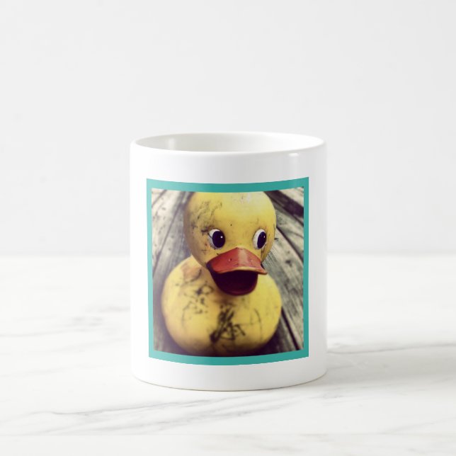 Dirty Rubber Duck Sitting on a Wooden Deck Coffee Mug (Center)