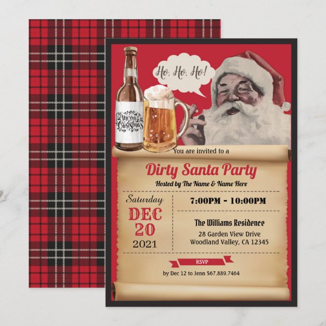 Dirty Santa Christmas Party Vintage Invitation (Front/Back)