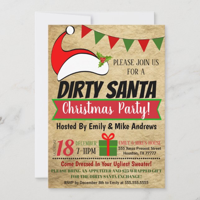 Dirty Santa Exchange Party Invitation (Front)