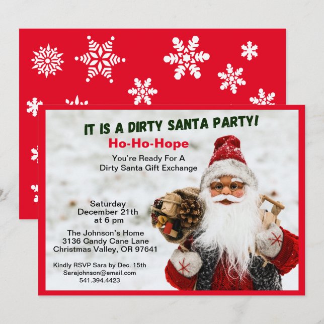 Dirty Santa Gift Exchange and Snowflakes Invitation (Front/Back)