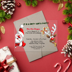 Dirty Santa Gift Exchange Santa & Rudolph Deer Acrylic Invitations
