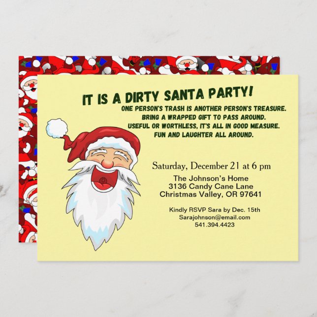 Dirty Santa Gift Exchange with Santa Pattern Invitation (Front/Back)