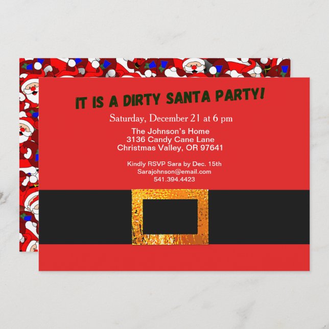 Dirty Santa Red Suit Party and Santa Pattern Invitation (Front/Back)