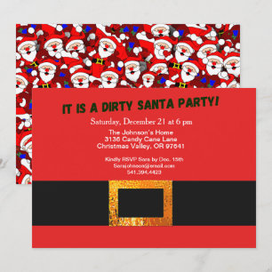 Dirty Santa Red Suit Party and Santa Pattern Invitation