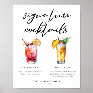 Dirty Shirley Piña Colada Signature Cocktails Menu Poster