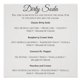 Dirty Soda Bar Sign with Recipes for Wedding