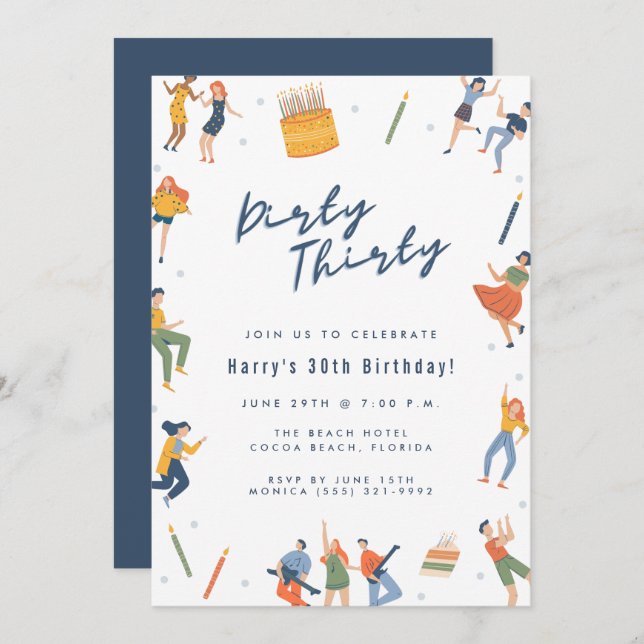 Dirty Thirty 30th Birthday Party  Invitation (Front/Back)