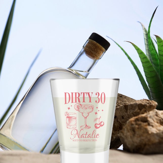 Dirty Thirty 30th Birthday Party Pink Personalised Shot Glass (Creator Uploaded)