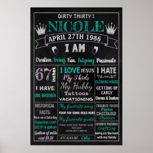 Dirty Thirty Adult Birthday cake smash chalkboard  Poster