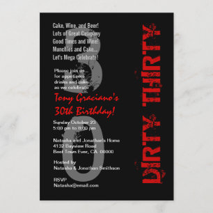 Dirty Thirty Birthday Black White Red Template