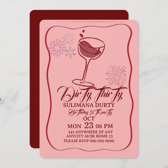 Dirty thirty birthday invitation template, cherry  (Front/Back)