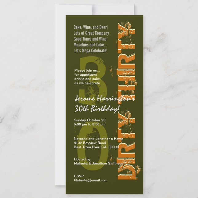 DIRTY THIRTY Birthday Khaki and Gold Invitation (Front)