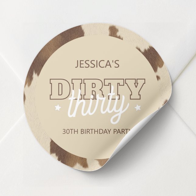 Dirty Thirty Country Western 30th Birthday Party Classic Round Sticker (Dirty Thirty Country Western 30th Birthday Party Classic Round Sticker)