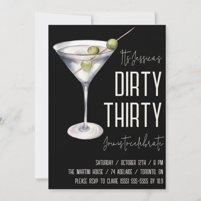 Dirty Thirty, Dirty Martini, 30th Birthday Invitation (Front)