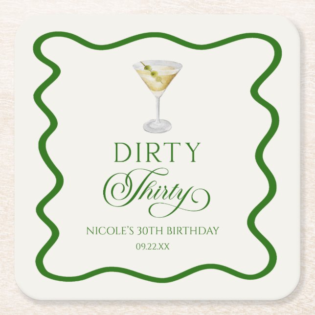 Dirty Thirty Dirty Martini Birthday Party Square Paper Coaster (Front)
