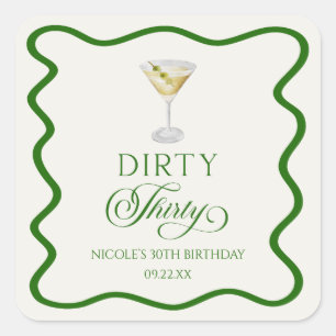 Dirty Thirty Dirty Martini Birthday Party Square Sticker