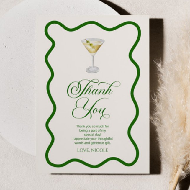 Dirty Thirty Green Dirty Martini Birthday Party Thank You Card (Creator Uploaded)
