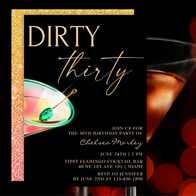Dirty Thirty Martini Black & Gold 30th Birthday Invitation (Creator Uploaded)