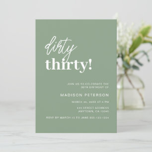 Dirty Thirty Modern Sage Green Birthday Party Invitation