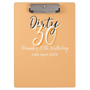 Dirty thirty orange white simple retro birthday ad clipboard