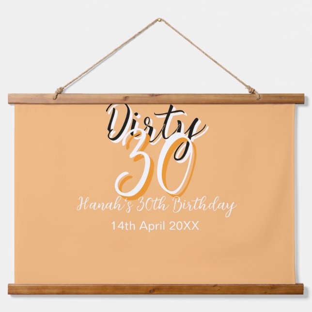 Dirty thirty orange white simple retro birthday ad hanging tapestry (Front)