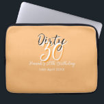 Dirty thirty orange white simple retro birthday ad laptop sleeve<br><div class="desc">Customise template design</div>