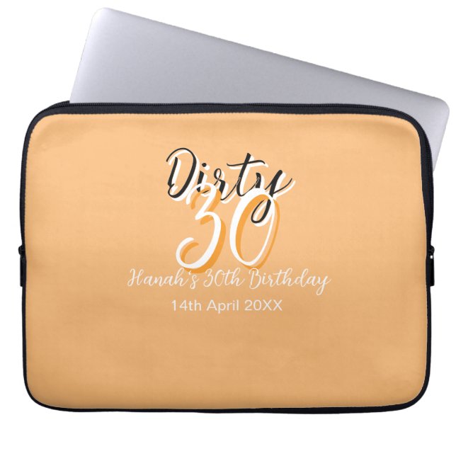 Dirty thirty orange white simple retro birthday ad laptop sleeve (Front)