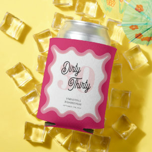 Dirty Thirty Pink Curvy Frame Retro 30th Birthday  Can Cooler
