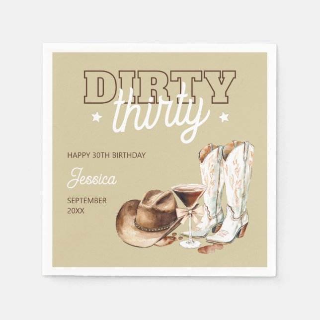 Dirty Thirty Rodeo Taupe Beige 30th Birthday Party Napkin (Front)