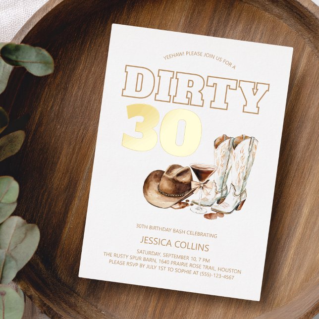 Dirty Thirty Western Cowgirl 30th Birthday Party (Dirty Thirty Western Cowgirl 30th Birthday Party Foil Invitation)