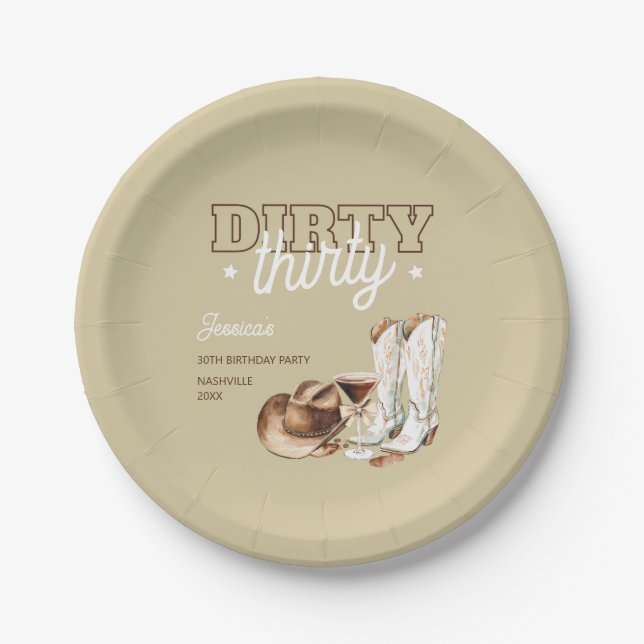 Dirty Thirty Western Rodeo Beige 30th Birthday Paper Plate (Front)