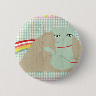 Dirty vintage gingham distressed chat rainbow cute 6 cm round badge