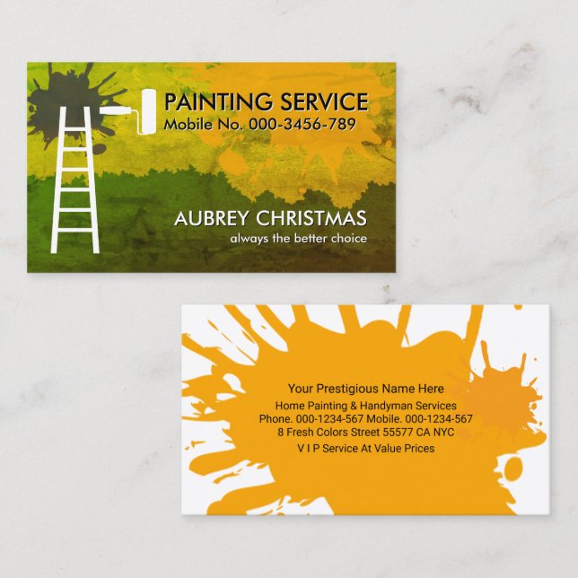 Dirty Wall Painting Colours Roller Brush  Business Card (Front/Back)