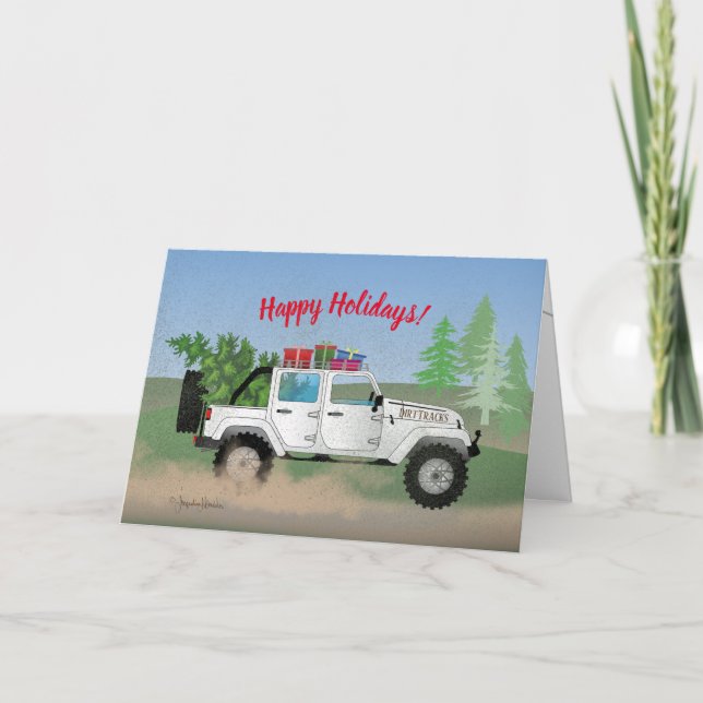 Dirty White 4wd Truck, Christmas Tree, Holiday (Front)