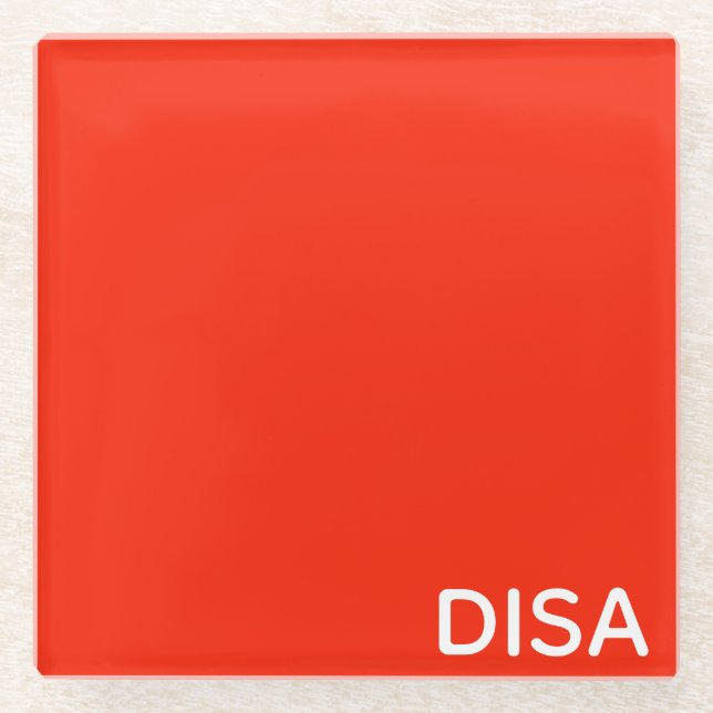 Disa Red color name Glass Coaster (Front)