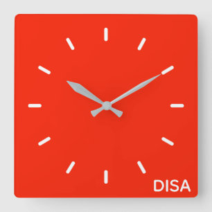 Disa Red colour name Square Wall Clock