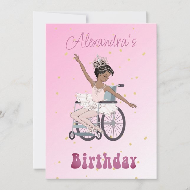 Disability Ballerina African American Girls Birth Invitation (Front)