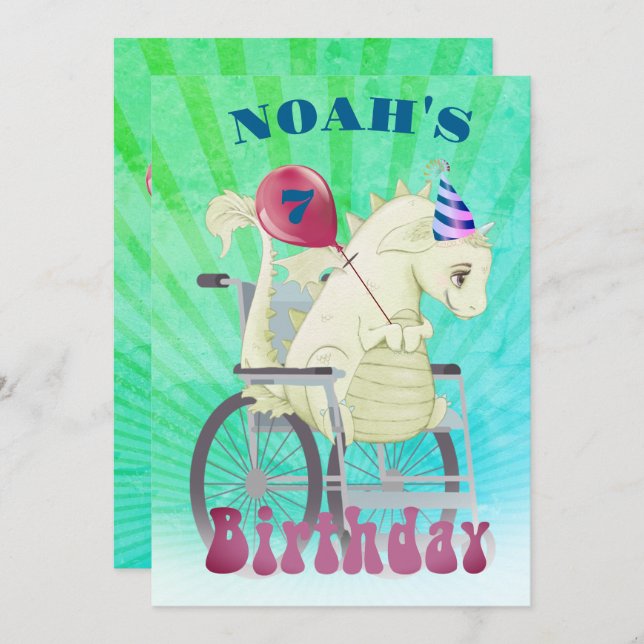 Disabled Boys Dragon Green Birthday Invitation (Front/Back)