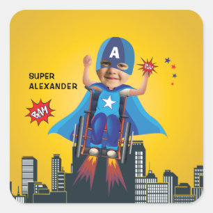 Disabled Flying Superhero Wheelchair Fun Birthday Square Sticker